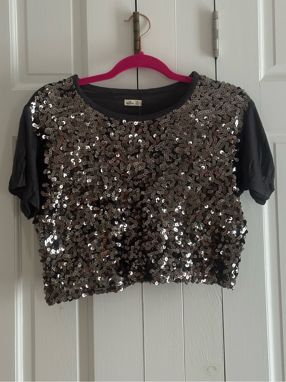 Hollister Silver Sequin Cropped Tee